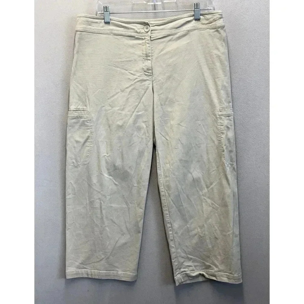 EILEEN FISHER Women's Sz Medium Beige‎ Capri Pockets Wide Leg Cargo Pants